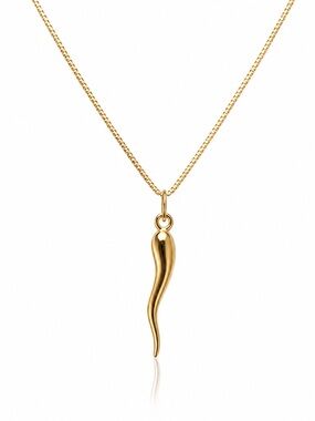 14K Yellow Gold Italian Horn Cornicello Dainty Good Luck Charm Necklace